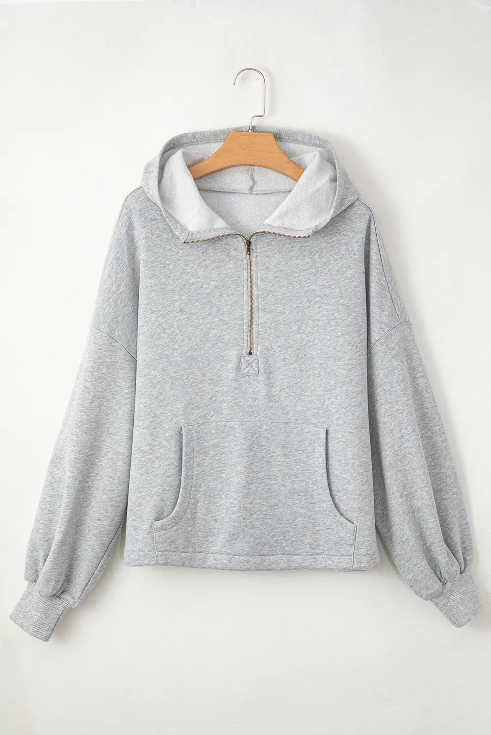 Aruba Blue Fleece Lined Half Zipper Kangaroo Pockets Loose Hoodie - BB Fashion Outlet