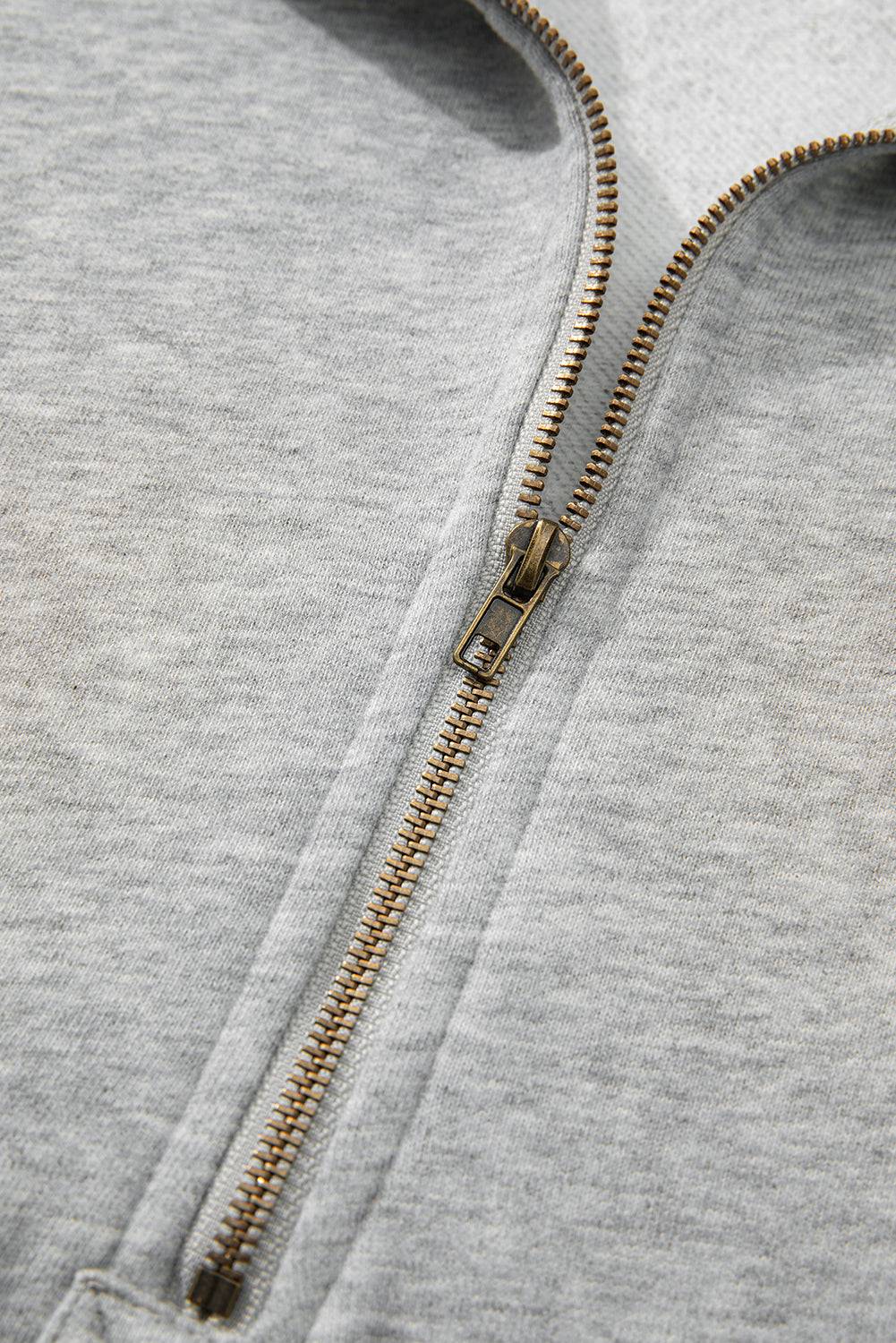 Aruba Blue Fleece Lined Half Zipper Kangaroo Pockets Loose Hoodie - BB Fashion Outlet