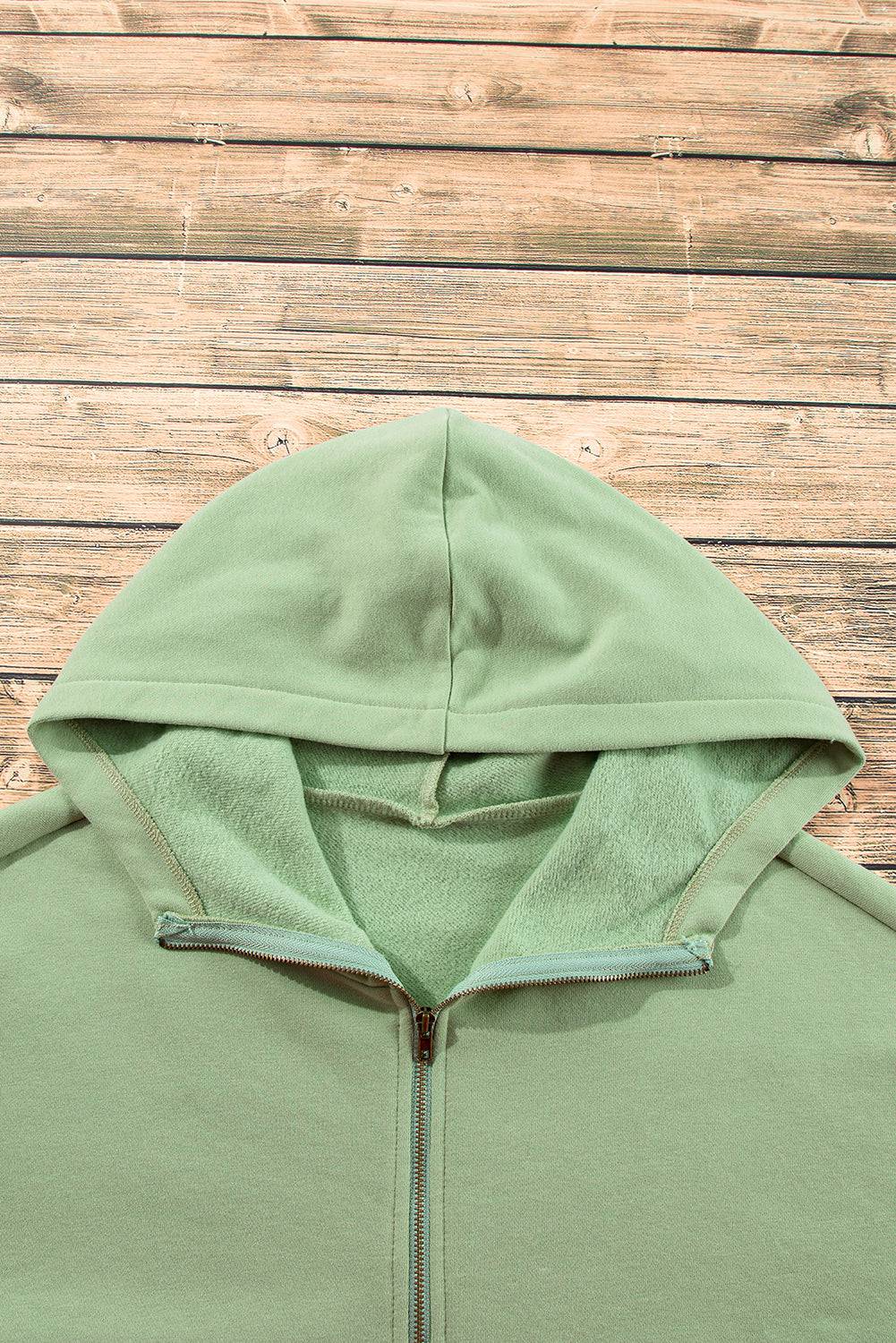 Aruba Blue Fleece Lined Half Zipper Kangaroo Pockets Loose Hoodie - BB Fashion Outlet