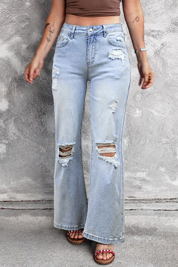 Beau Blue Vintage Light Wash Distressed Flare Jeans eAura