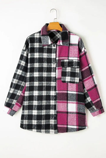 Black Plaid Colourblock Loose Shacket Beagle Boutique Fashion Outlet