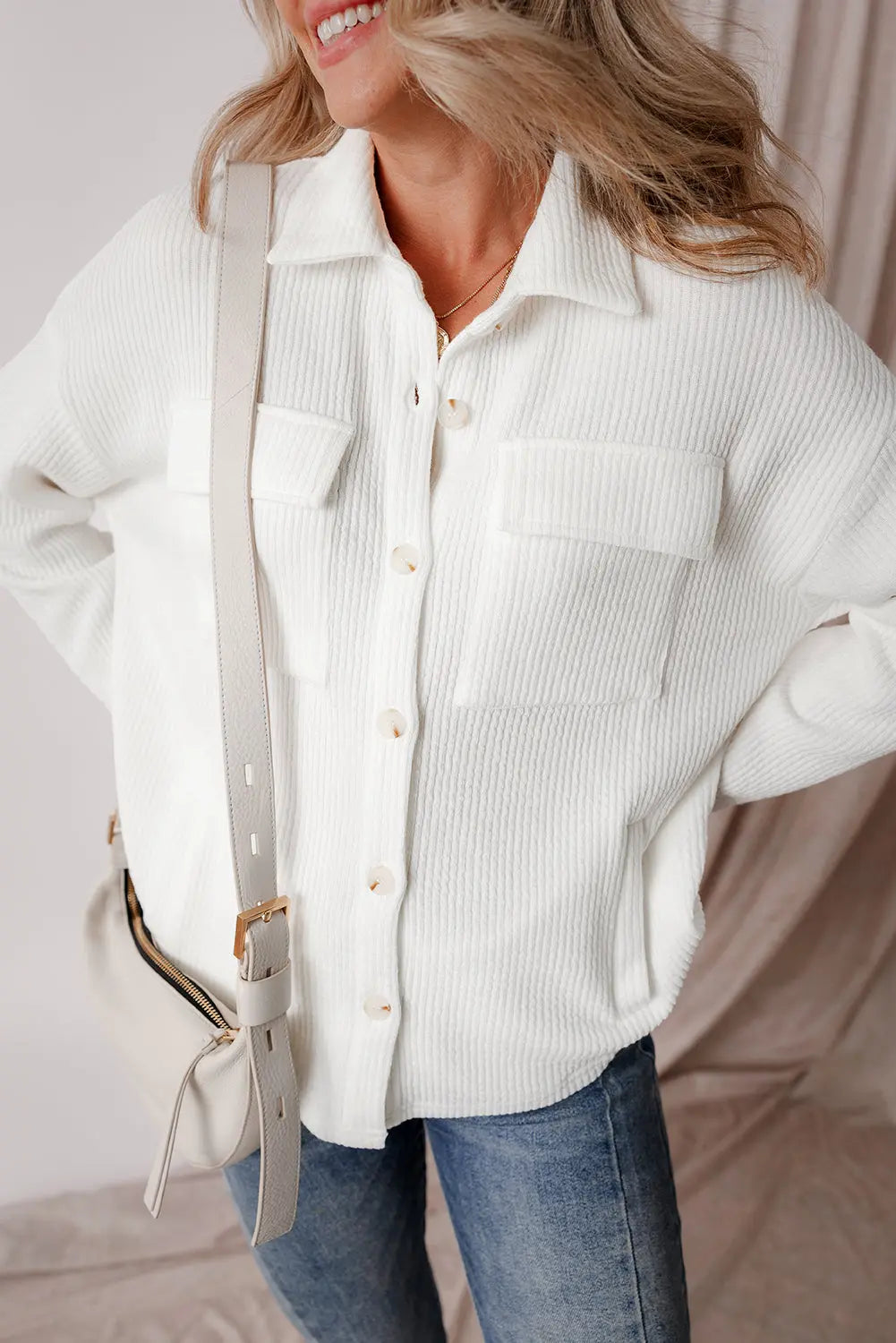 Black Solid Colour Corduroy Buttoned Long Sleeve Shacket Beagle Boutique Fashion Outlet