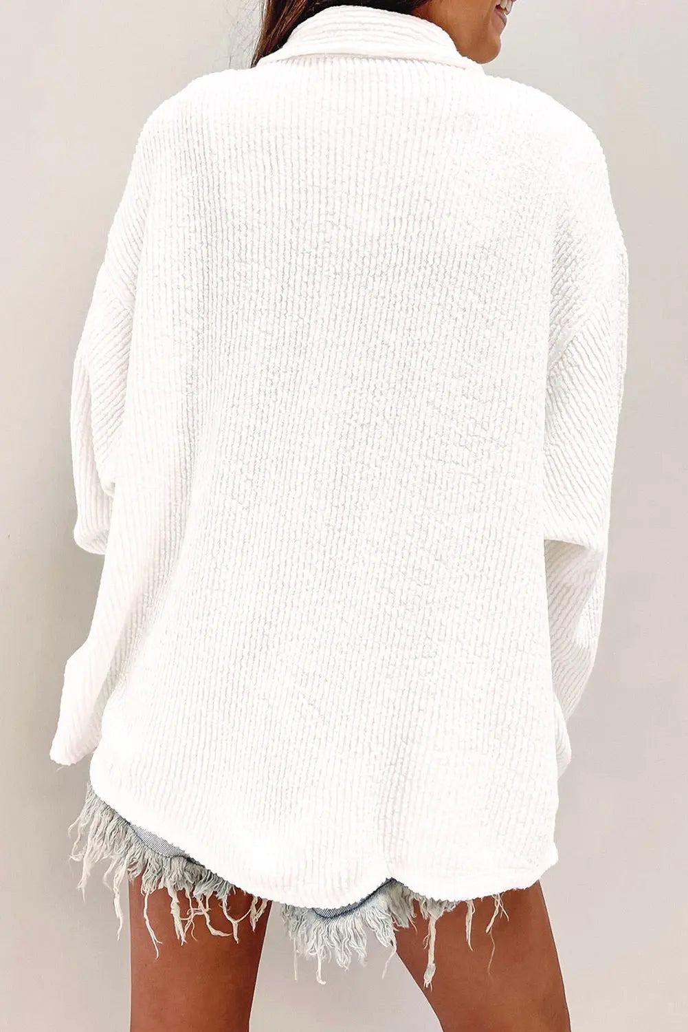 Black Solid Colour Corduroy Buttoned Long Sleeve Shacket Beagle Boutique Fashion Outlet