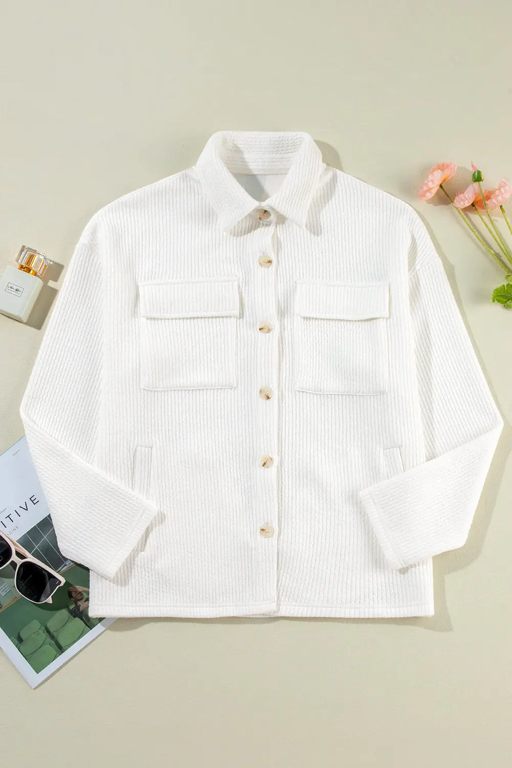 Black Solid Colour Corduroy Buttoned Long Sleeve Shacket Beagle Boutique Fashion Outlet
