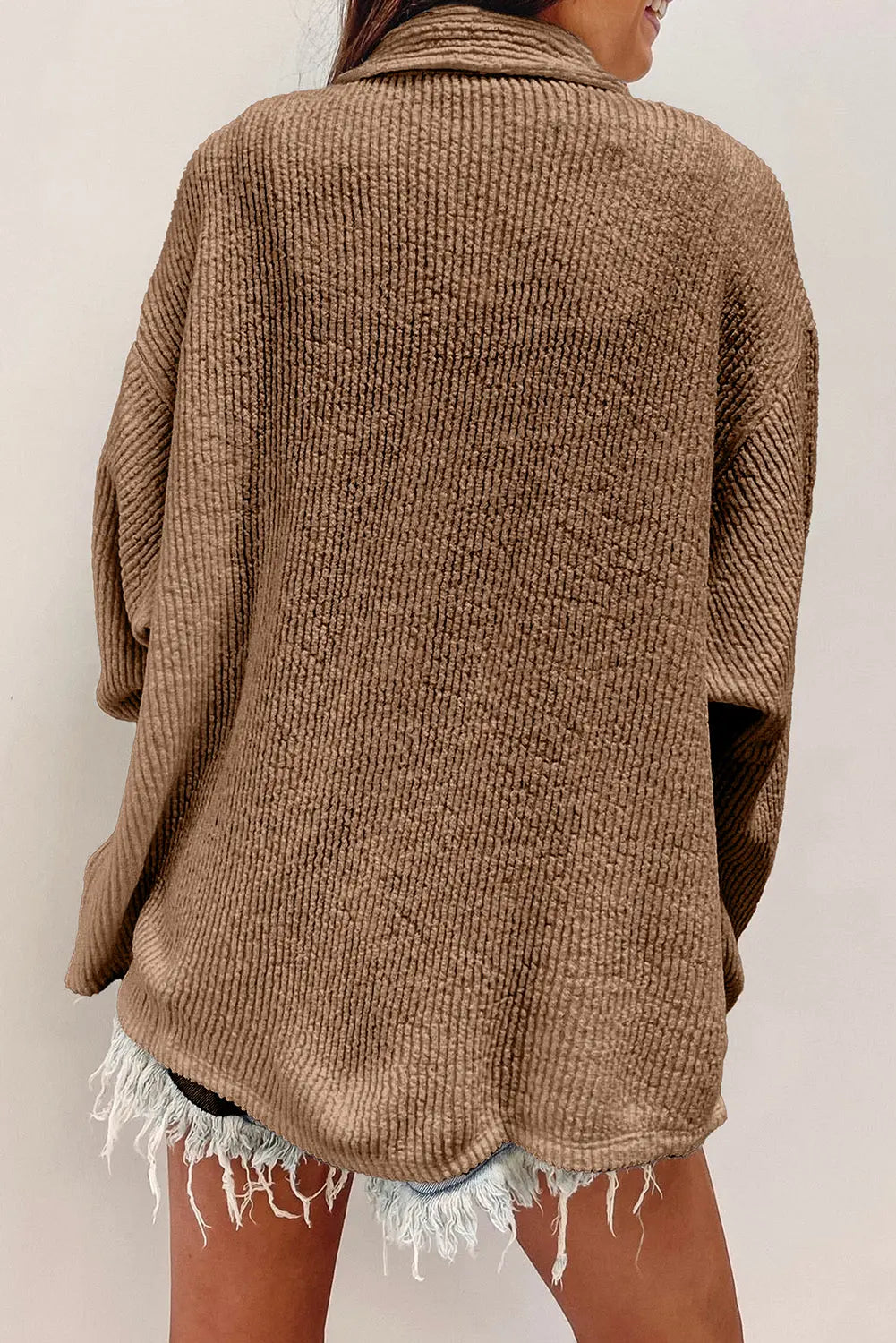 Black Solid Colour Corduroy Buttoned Long Sleeve Shacket Beagle Boutique Fashion Outlet