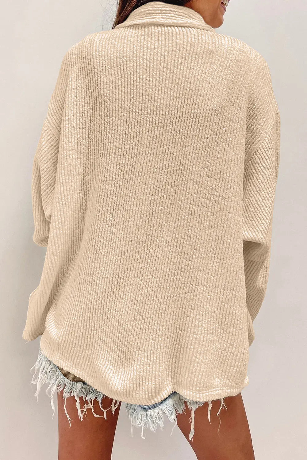 Black Solid Colour Corduroy Buttoned Long Sleeve Shacket Beagle Boutique Fashion Outlet