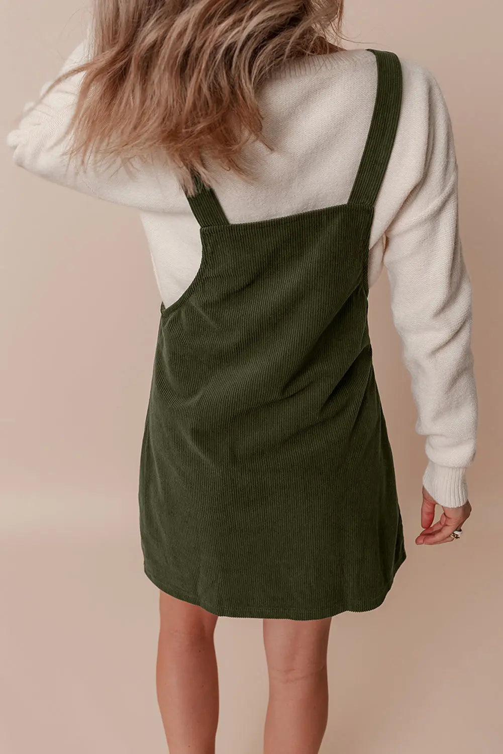 Black Solid Front Pockets Sleeveless Corduroy Overall Dress Beagle Boutique Fashion Outlet