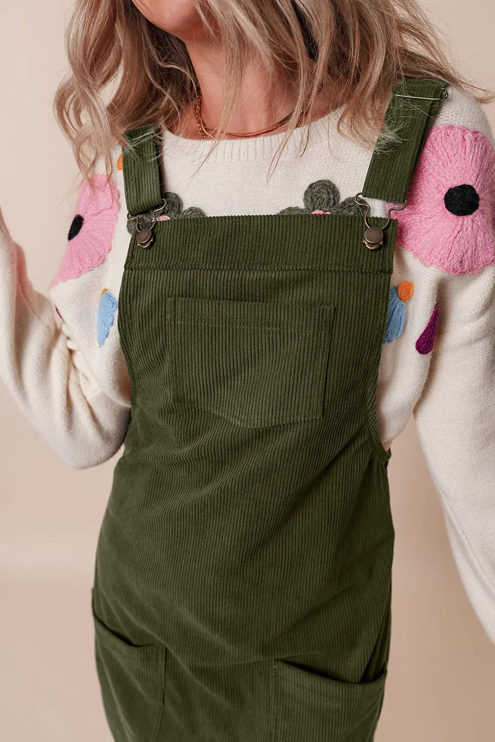 Black Solid Front Pockets Sleeveless Corduroy Overall Dress Beagle Boutique Fashion Outlet