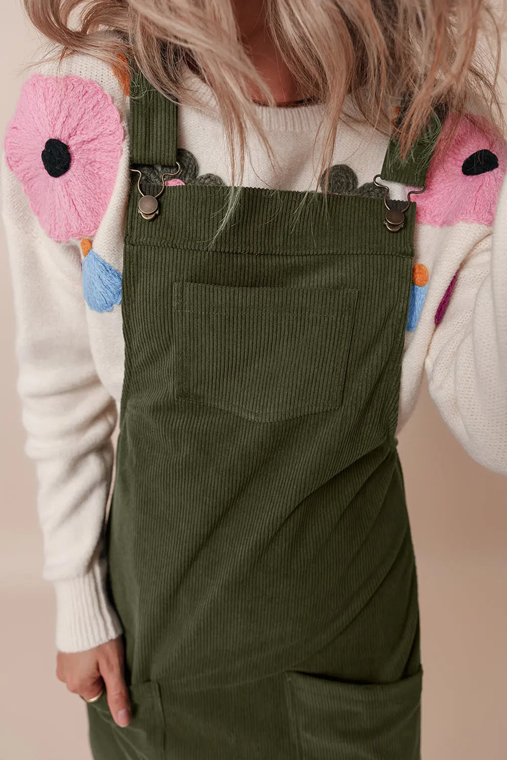 Black Solid Front Pockets Sleeveless Corduroy Overall Dress Beagle Boutique Fashion Outlet