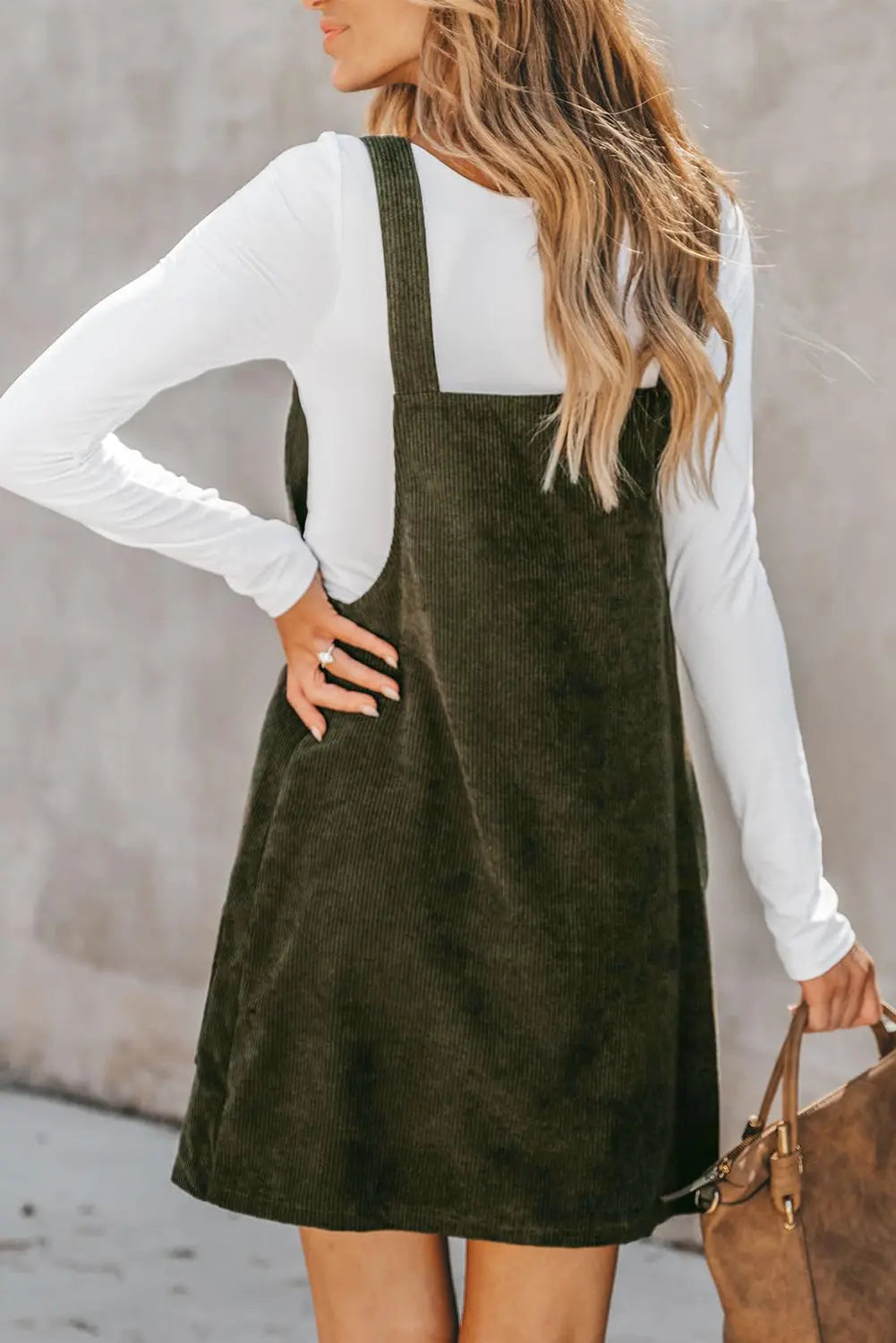 Black Solid Front Pockets Sleeveless Corduroy Overall Dress Beagle Boutique Fashion Outlet