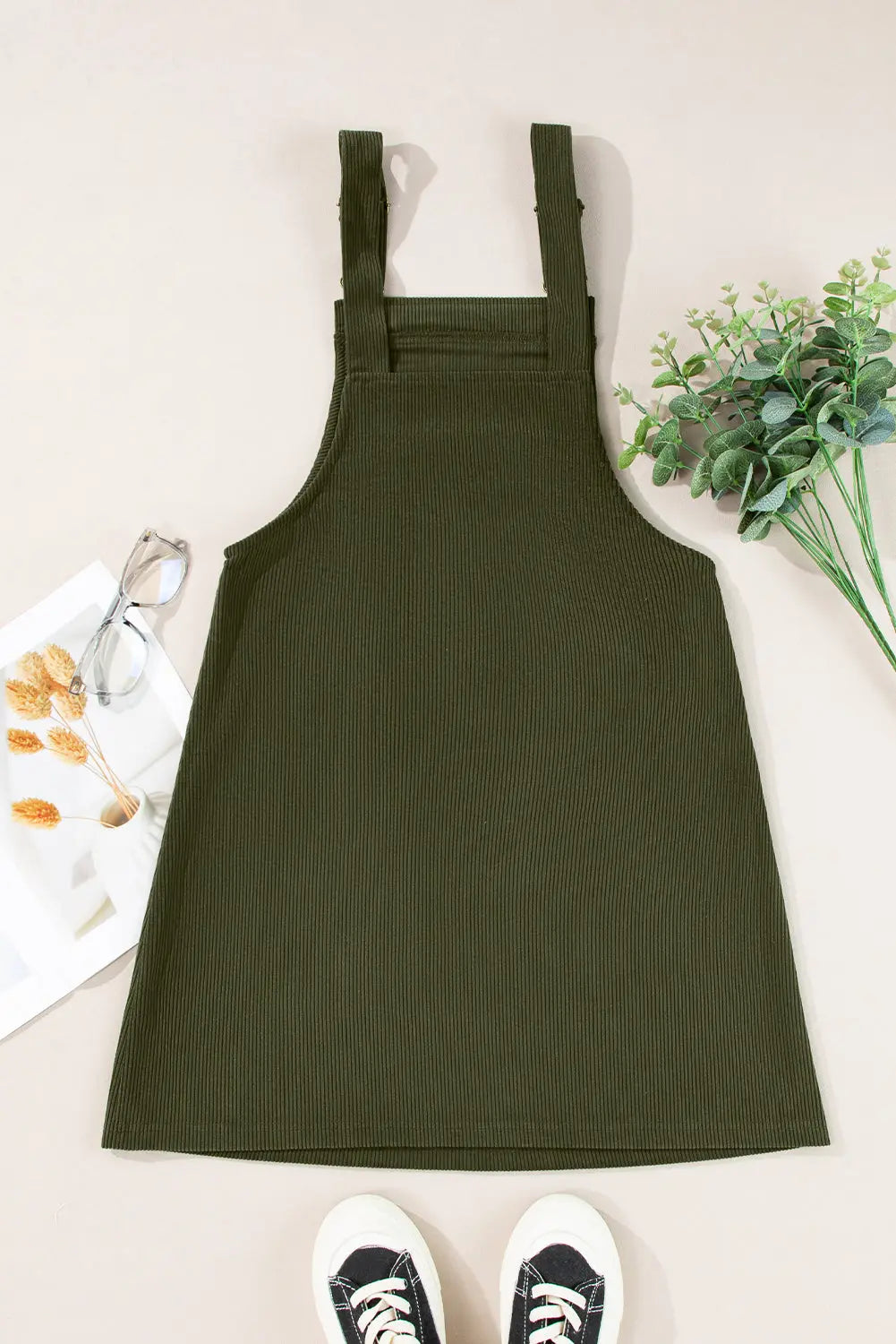 Black Solid Front Pockets Sleeveless Corduroy Overall Dress Beagle Boutique Fashion Outlet