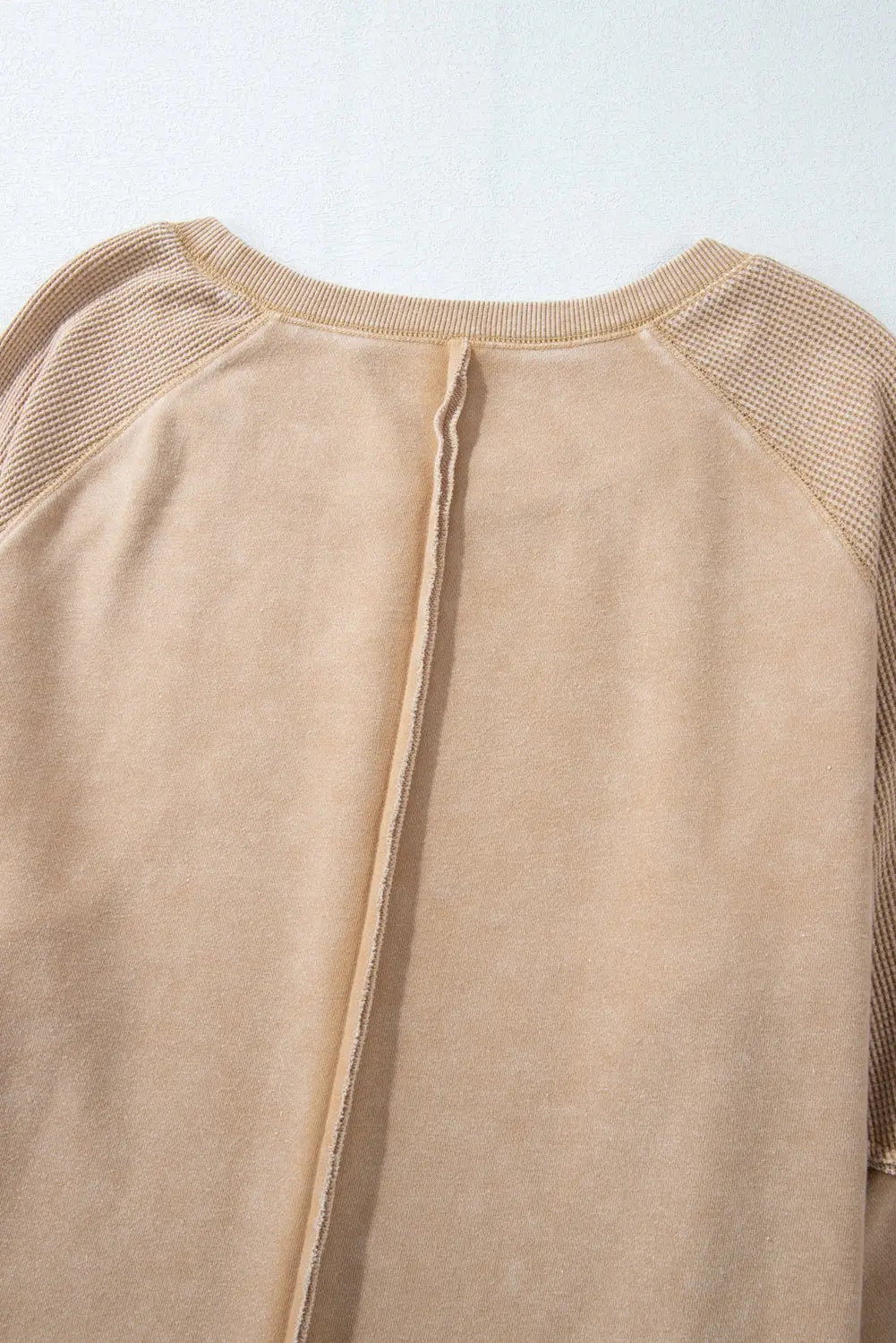 Black Solid Waffle Knit Patchwork Raglan Sleeve Sweatshirt Beagle Boutique Fashion Outlet