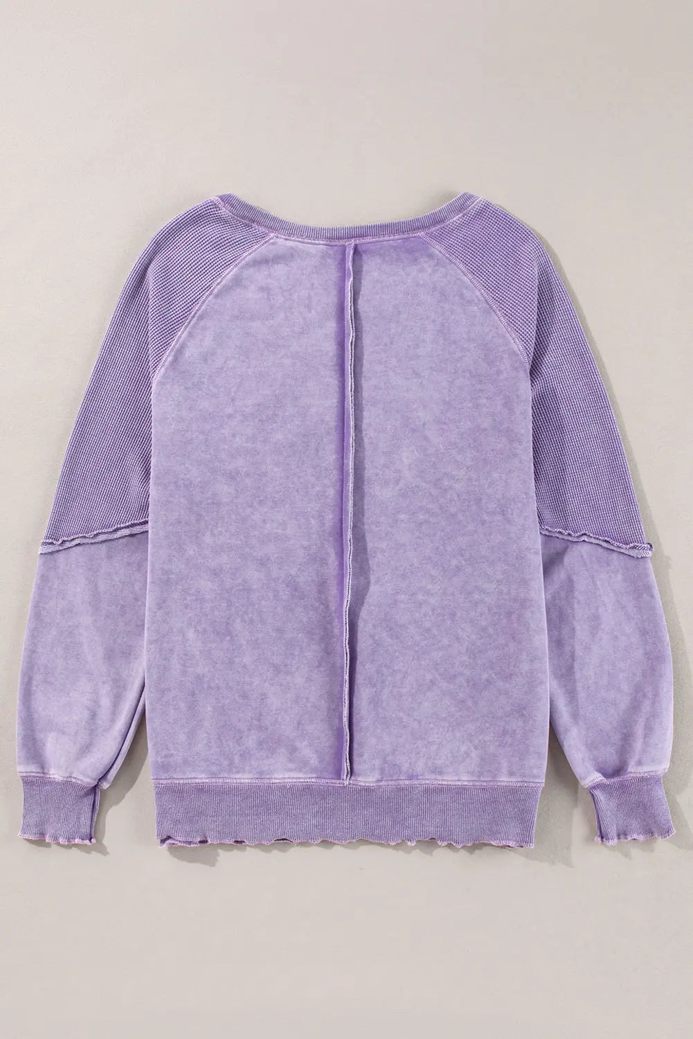 Black Solid Waffle Knit Patchwork Raglan Sleeve Sweatshirt Beagle Boutique Fashion Outlet