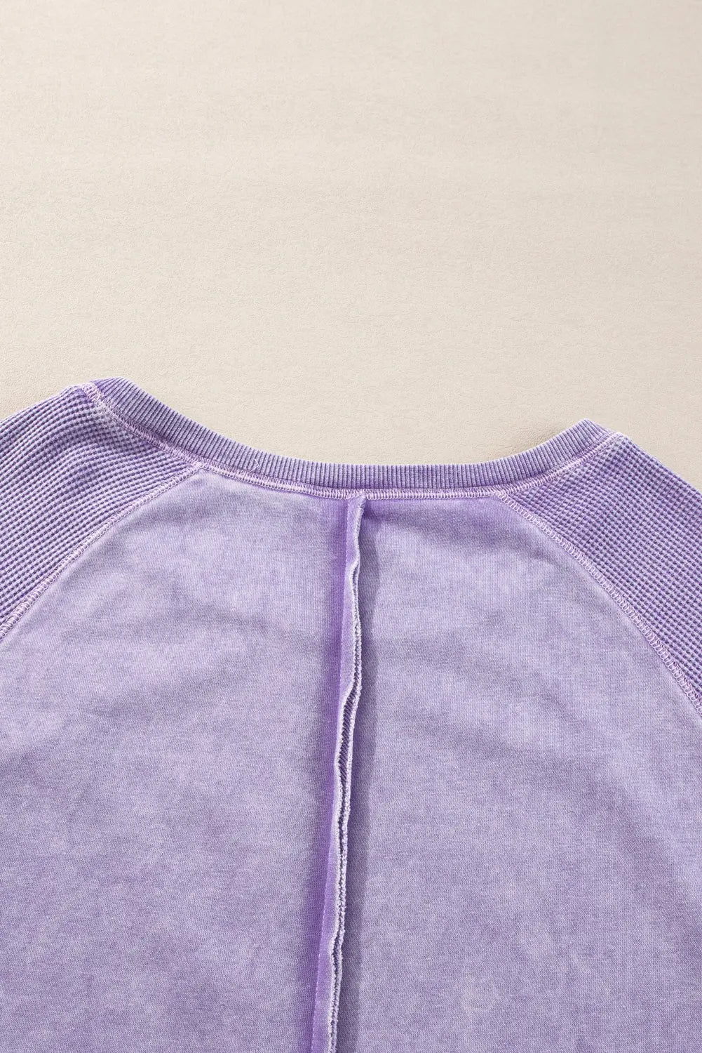 Black Solid Waffle Knit Patchwork Raglan Sleeve Sweatshirt Beagle Boutique Fashion Outlet