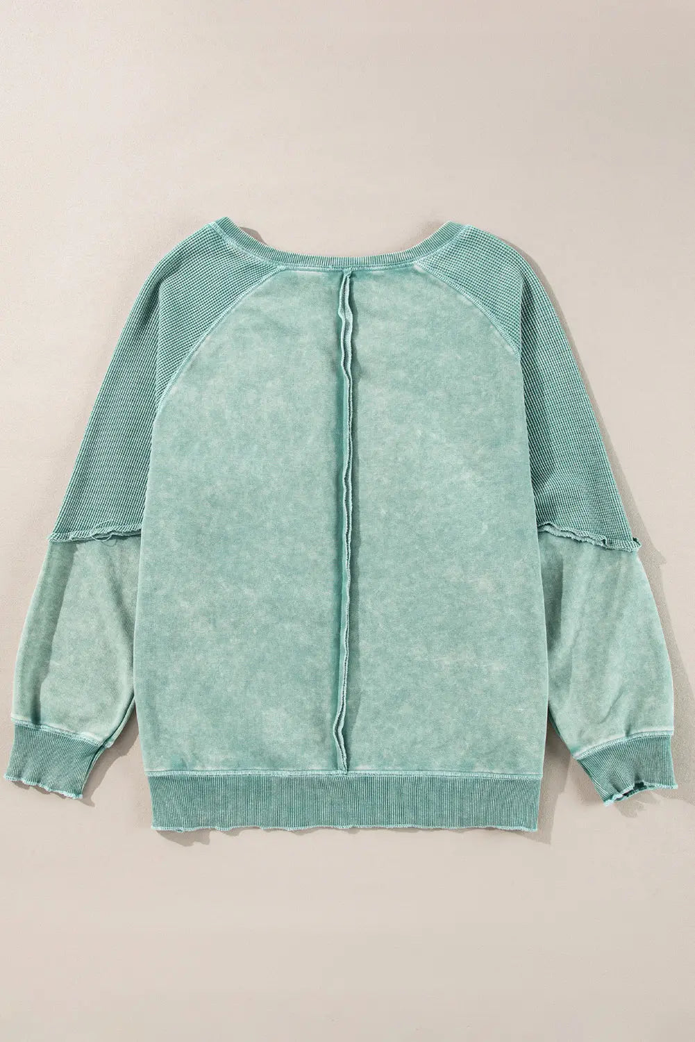 Black Solid Waffle Knit Patchwork Raglan Sleeve Sweatshirt Beagle Boutique Fashion Outlet