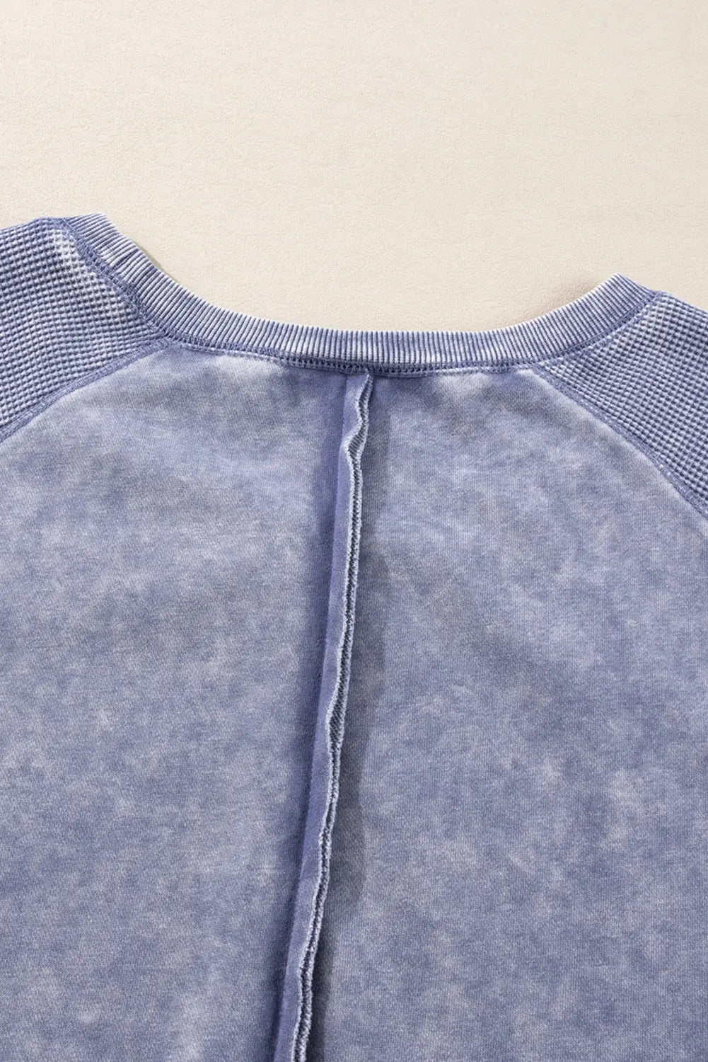 Black Solid Waffle Knit Patchwork Raglan Sleeve Sweatshirt Beagle Boutique Fashion Outlet