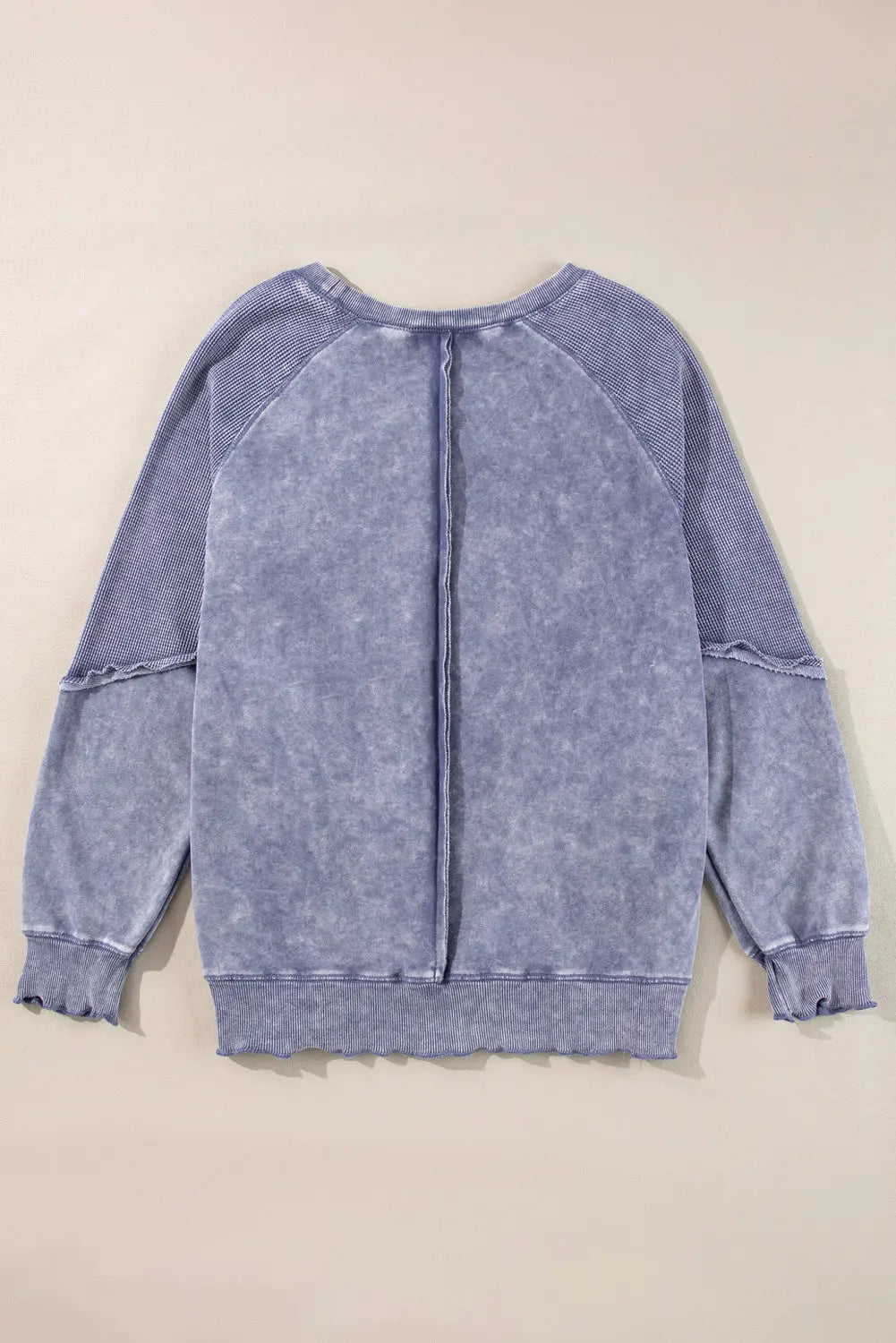 Black Solid Waffle Knit Patchwork Raglan Sleeve Sweatshirt Beagle Boutique Fashion Outlet
