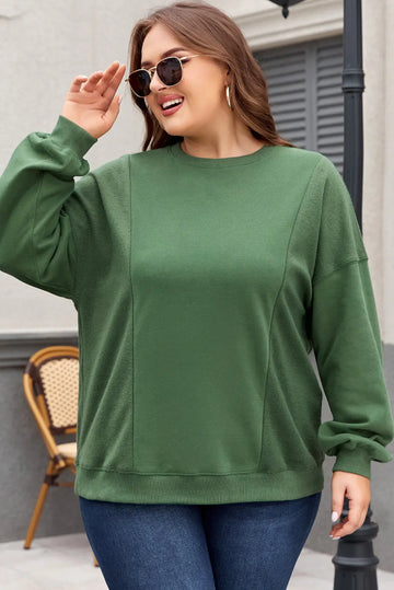 Blackish Green Loose Patchwork Crewneck Plus Size Sweatshirt Beagle Boutique Fashion Outlet