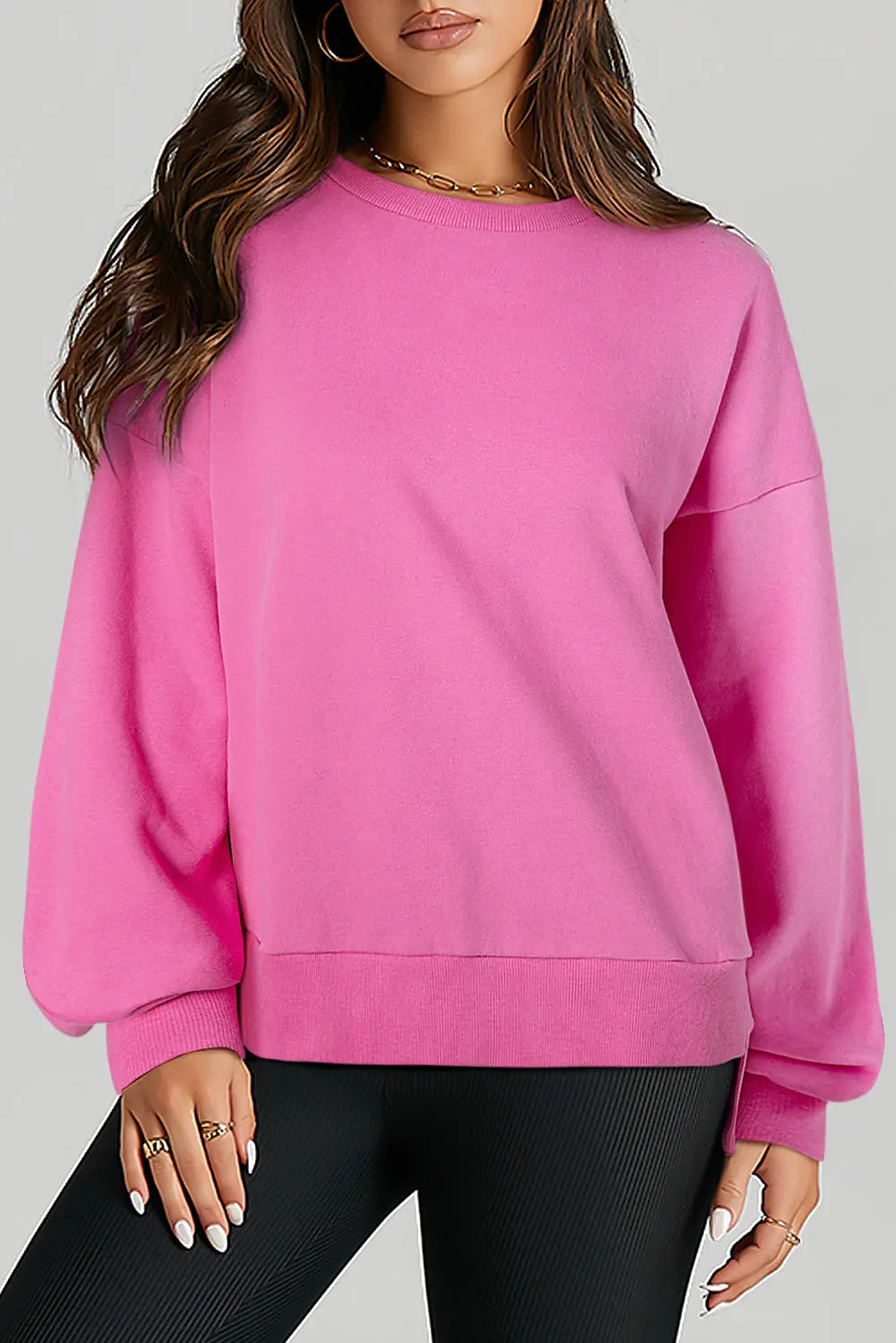 Bonbon Solid Fleece Lined Drop Shoulder High Low Sweatshirt - BB Fashion Outlet