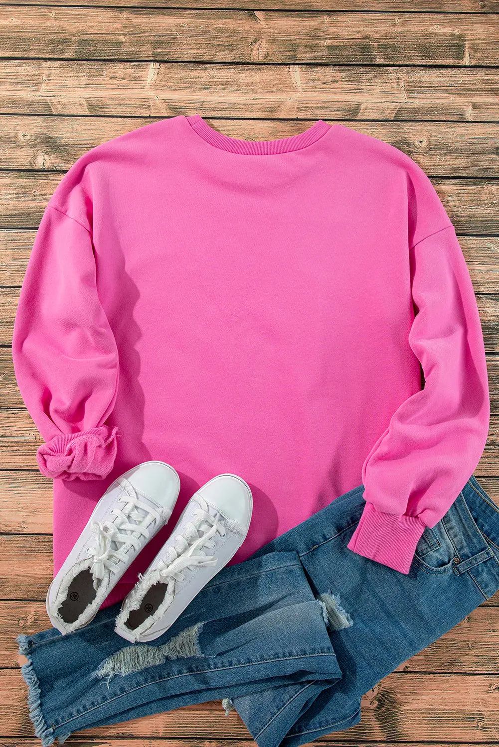 Bonbon Solid Fleece Lined Drop Shoulder High Low Sweatshirt - BB Fashion Outlet