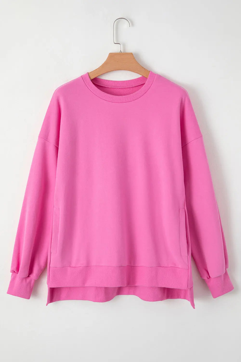 Bonbon Solid Fleece Lined Drop Shoulder High Low Sweatshirt - BB Fashion Outlet