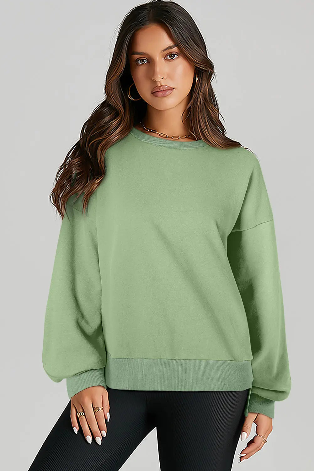 Bonbon Solid Fleece Lined Drop Shoulder High Low Sweatshirt - BB Fashion Outlet