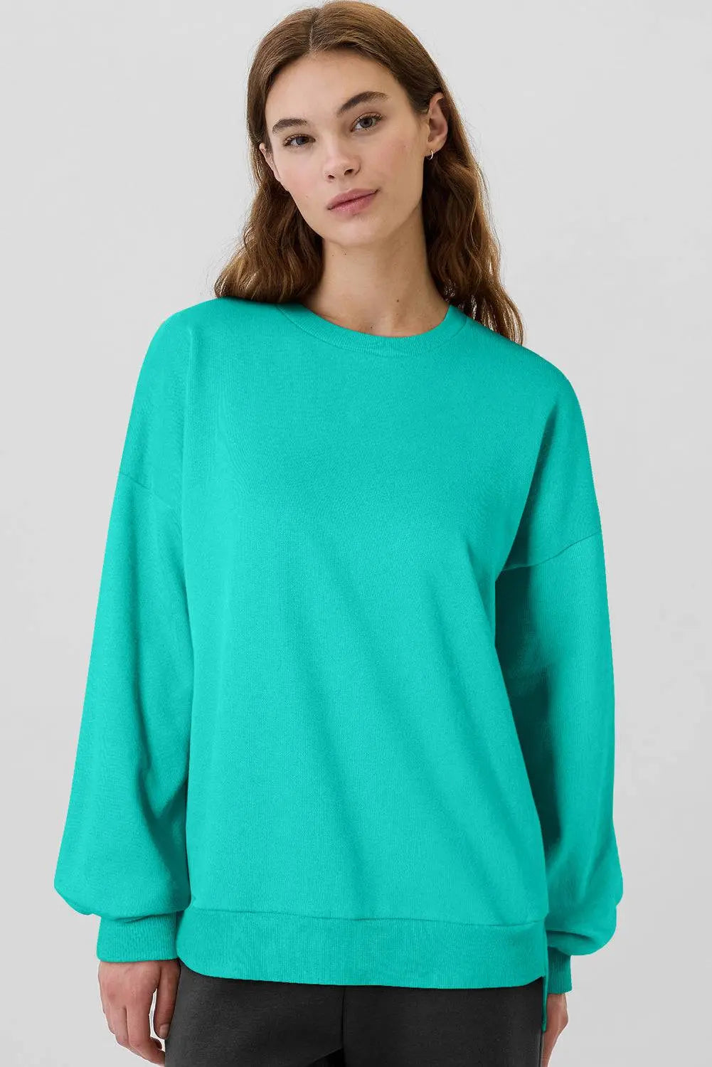 Bonbon Solid Fleece Lined Drop Shoulder High Low Sweatshirt - BB Fashion Outlet