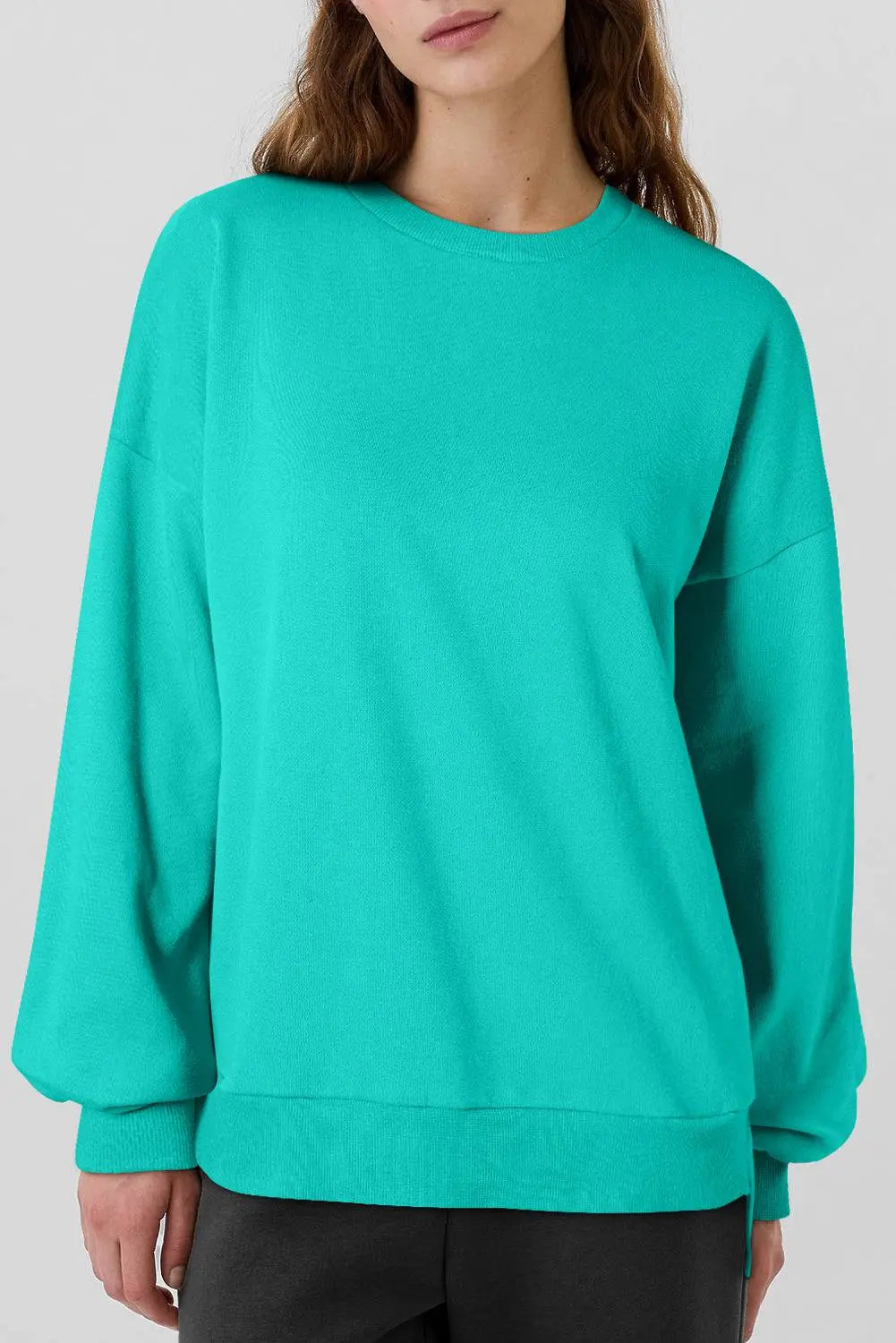 Bonbon Solid Fleece Lined Drop Shoulder High Low Sweatshirt - BB Fashion Outlet
