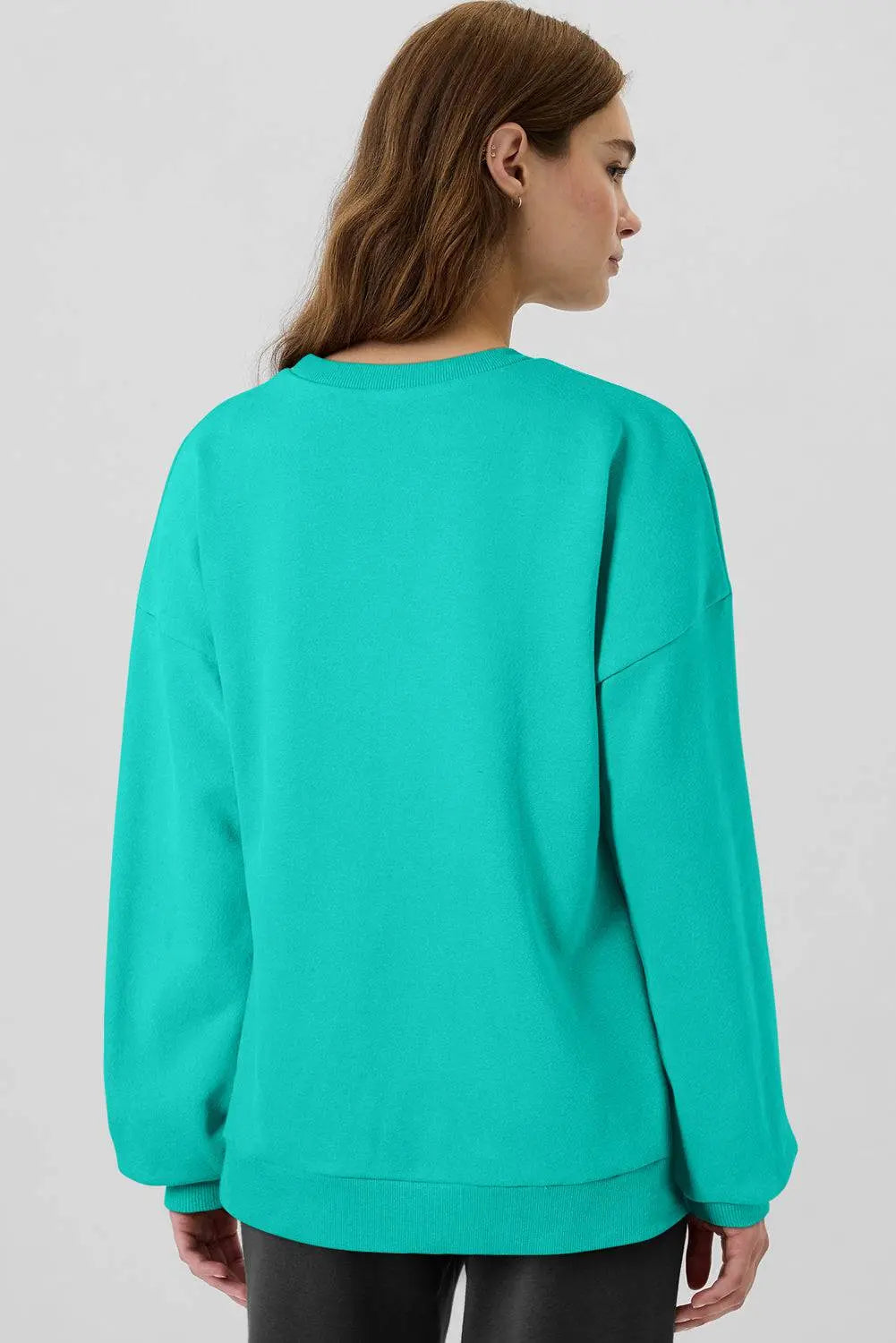 Bonbon Solid Fleece Lined Drop Shoulder High Low Sweatshirt - BB Fashion Outlet