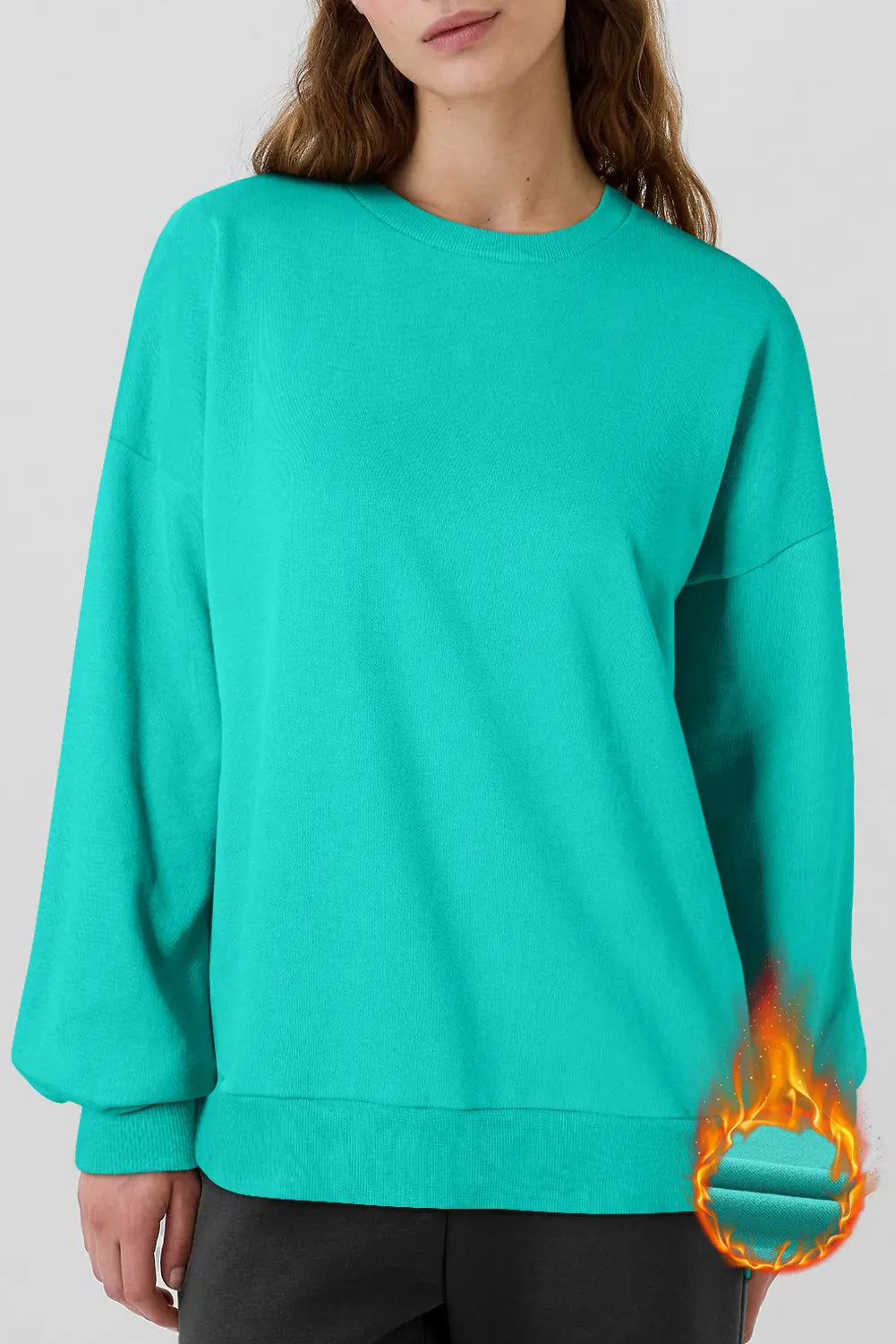 Bonbon Solid Fleece Lined Drop Shoulder High Low Sweatshirt - BB Fashion Outlet