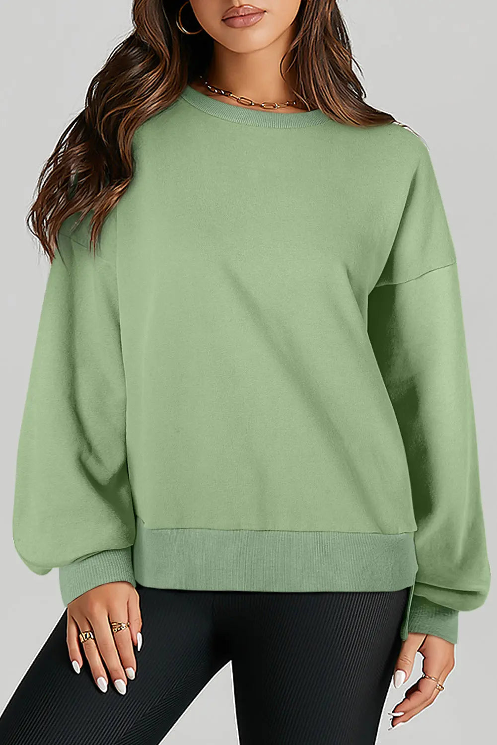 Bonbon Solid Fleece Lined Drop Shoulder High Low Sweatshirt Beagle Boutique Fashion Outlet