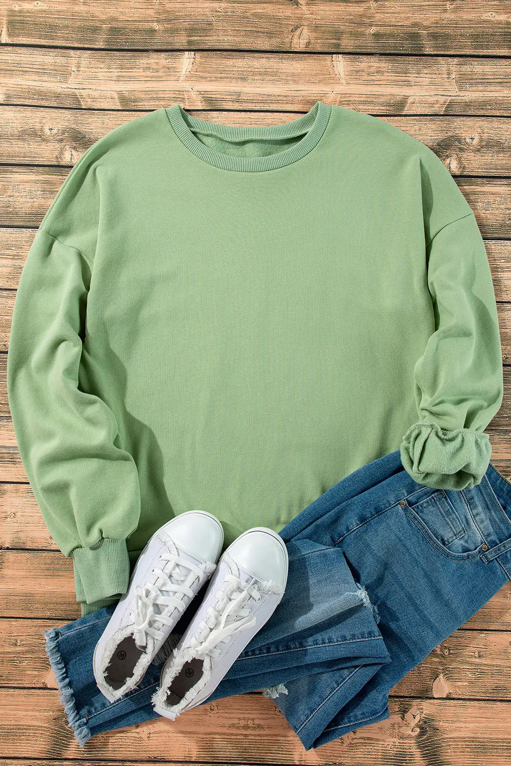 Bonbon Solid Fleece Lined Drop Shoulder High Low Sweatshirt Beagle Boutique Fashion Outlet