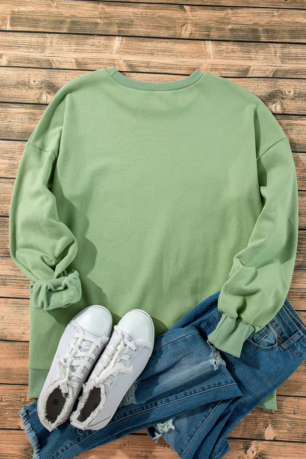 Bonbon Solid Fleece Lined Drop Shoulder High Low Sweatshirt Beagle Boutique Fashion Outlet