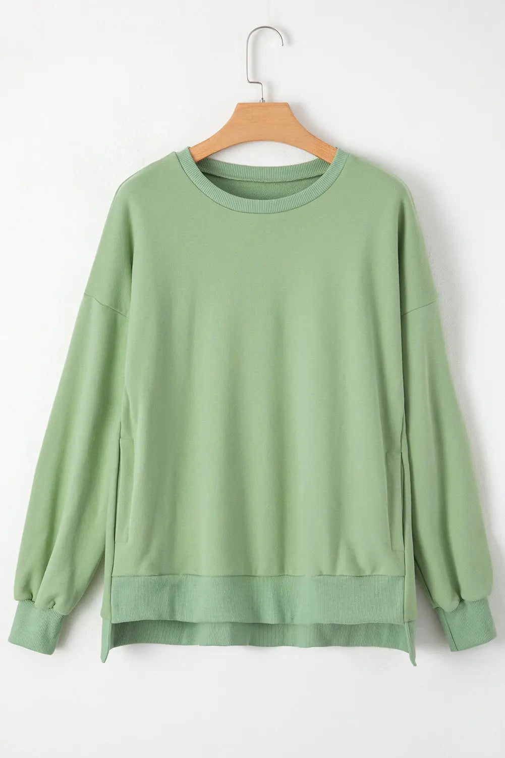 Bonbon Solid Fleece Lined Drop Shoulder High Low Sweatshirt Beagle Boutique Fashion Outlet