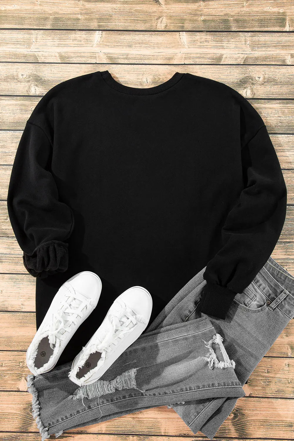 Bonbon Solid Fleece Lined Drop Shoulder High Low Sweatshirt Beagle Boutique Fashion Outlet