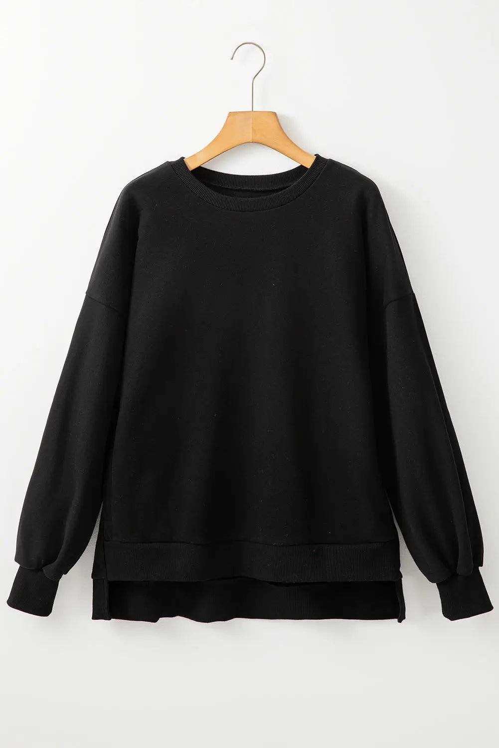 Bonbon Solid Fleece Lined Drop Shoulder High Low Sweatshirt Beagle Boutique Fashion Outlet