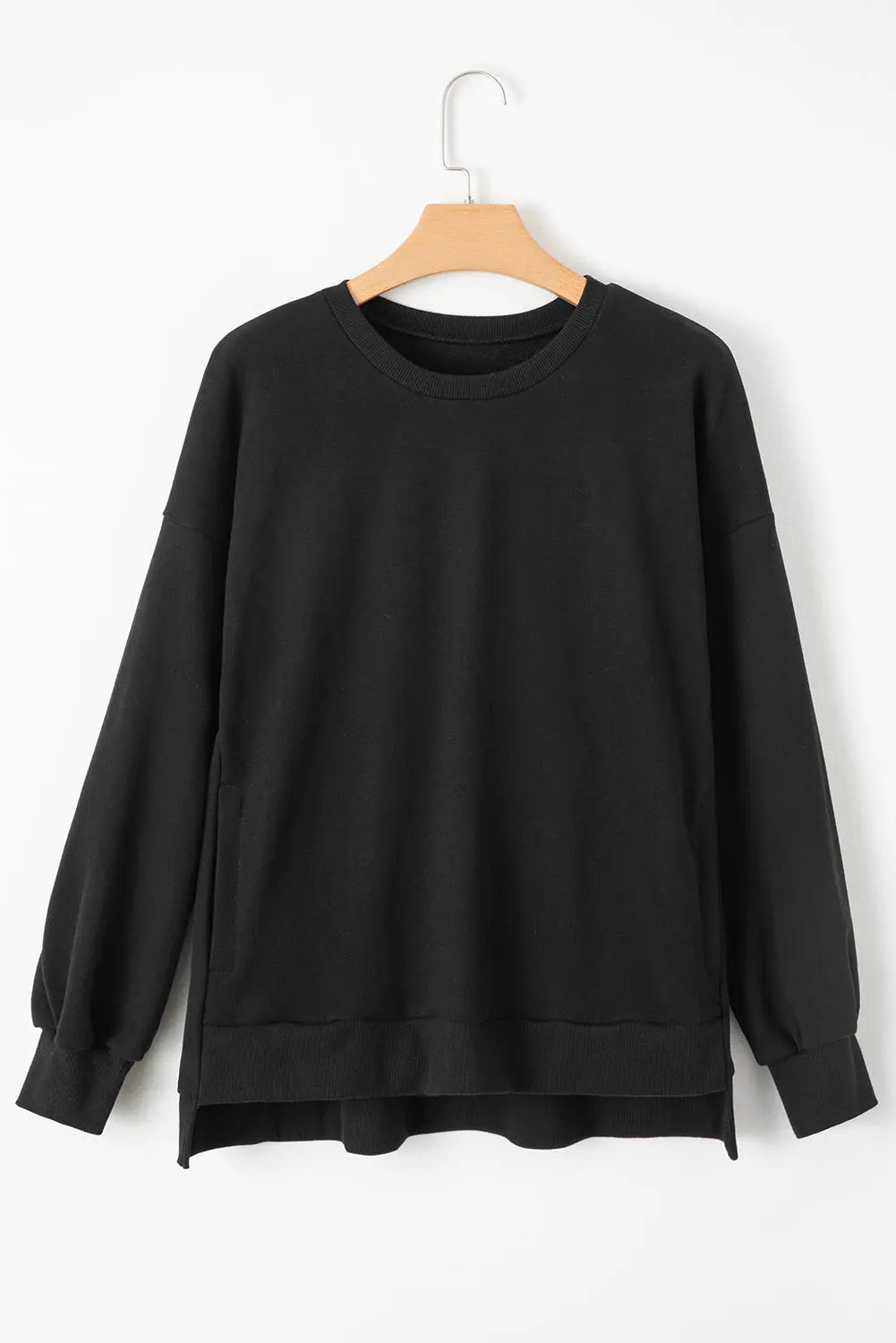 Bonbon Solid Fleece Lined Drop Shoulder High Low Sweatshirt Beagle Boutique Fashion Outlet