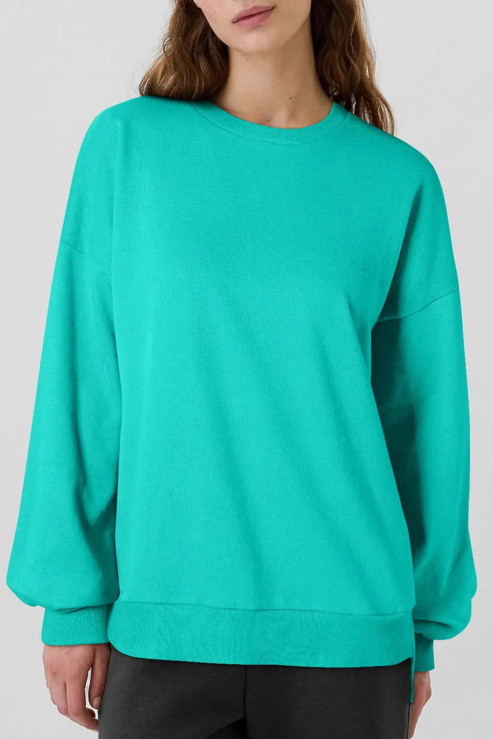 Bonbon Solid Fleece Lined Drop Shoulder High Low Sweatshirt Beagle Boutique Fashion Outlet