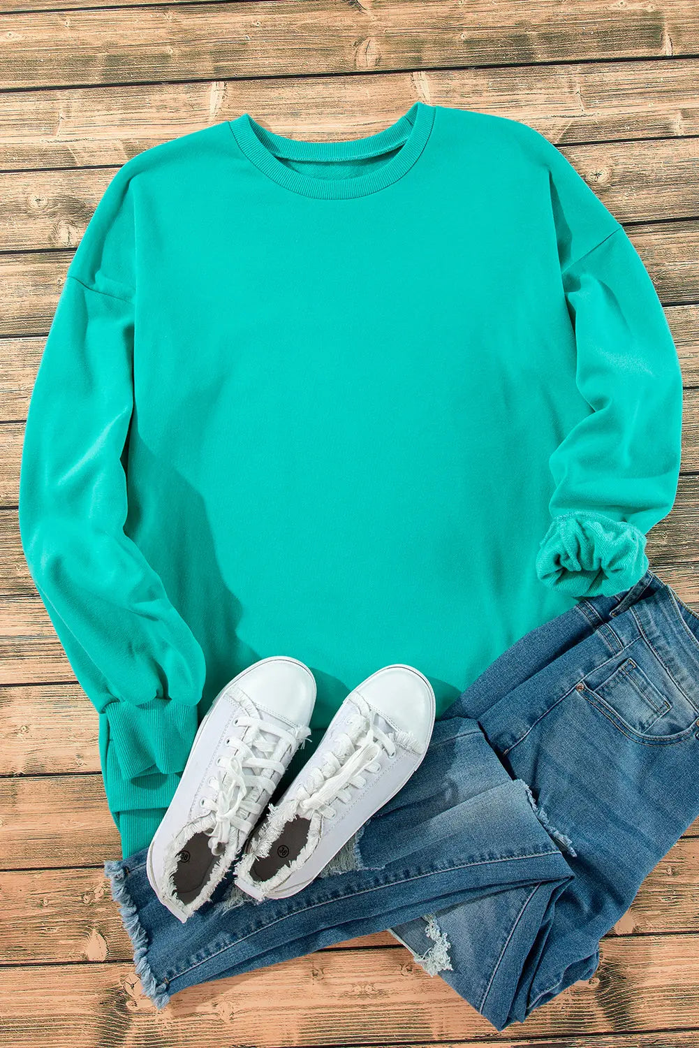 Bonbon Solid Fleece Lined Drop Shoulder High Low Sweatshirt Beagle Boutique Fashion Outlet