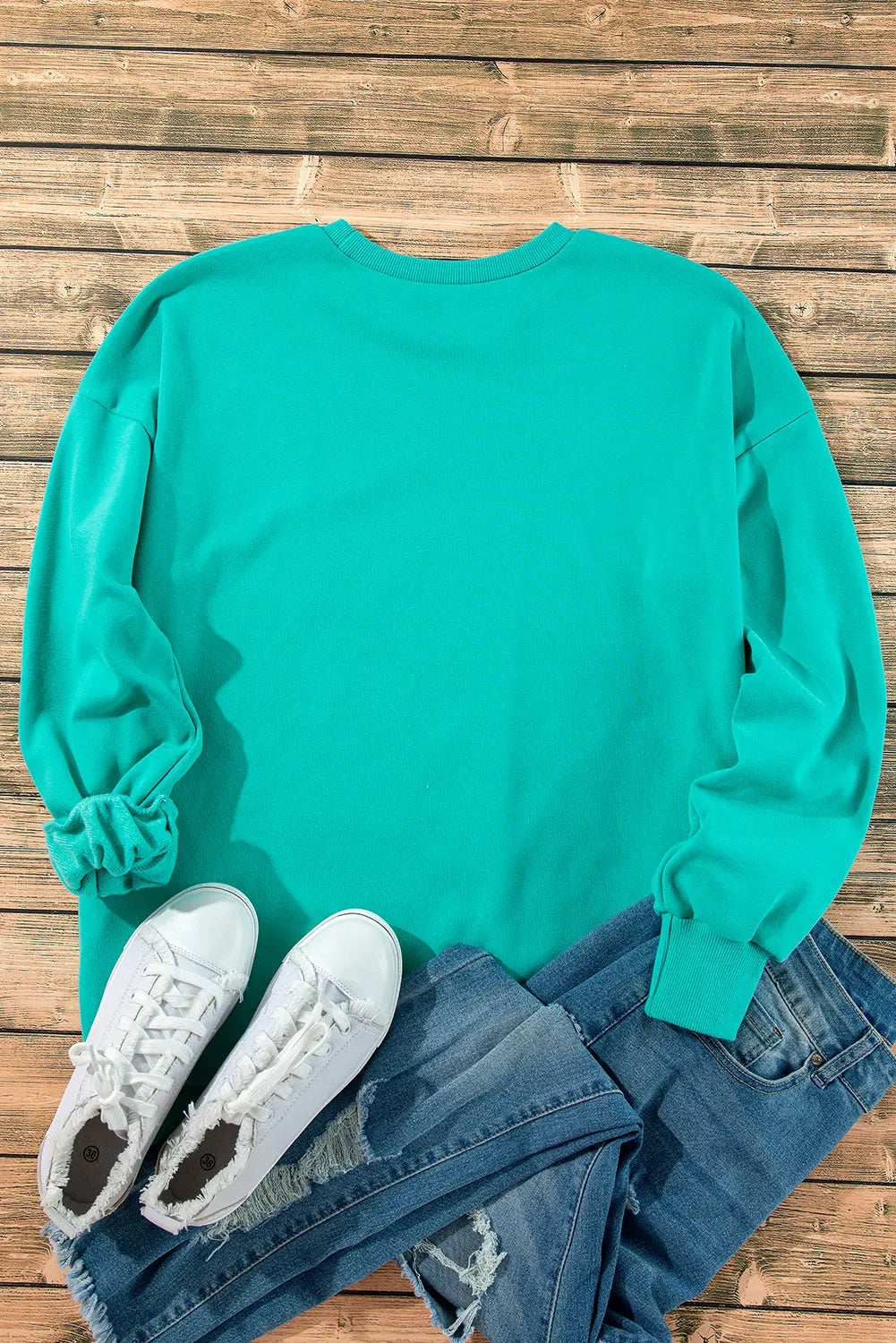 Bonbon Solid Fleece Lined Drop Shoulder High Low Sweatshirt Beagle Boutique Fashion Outlet