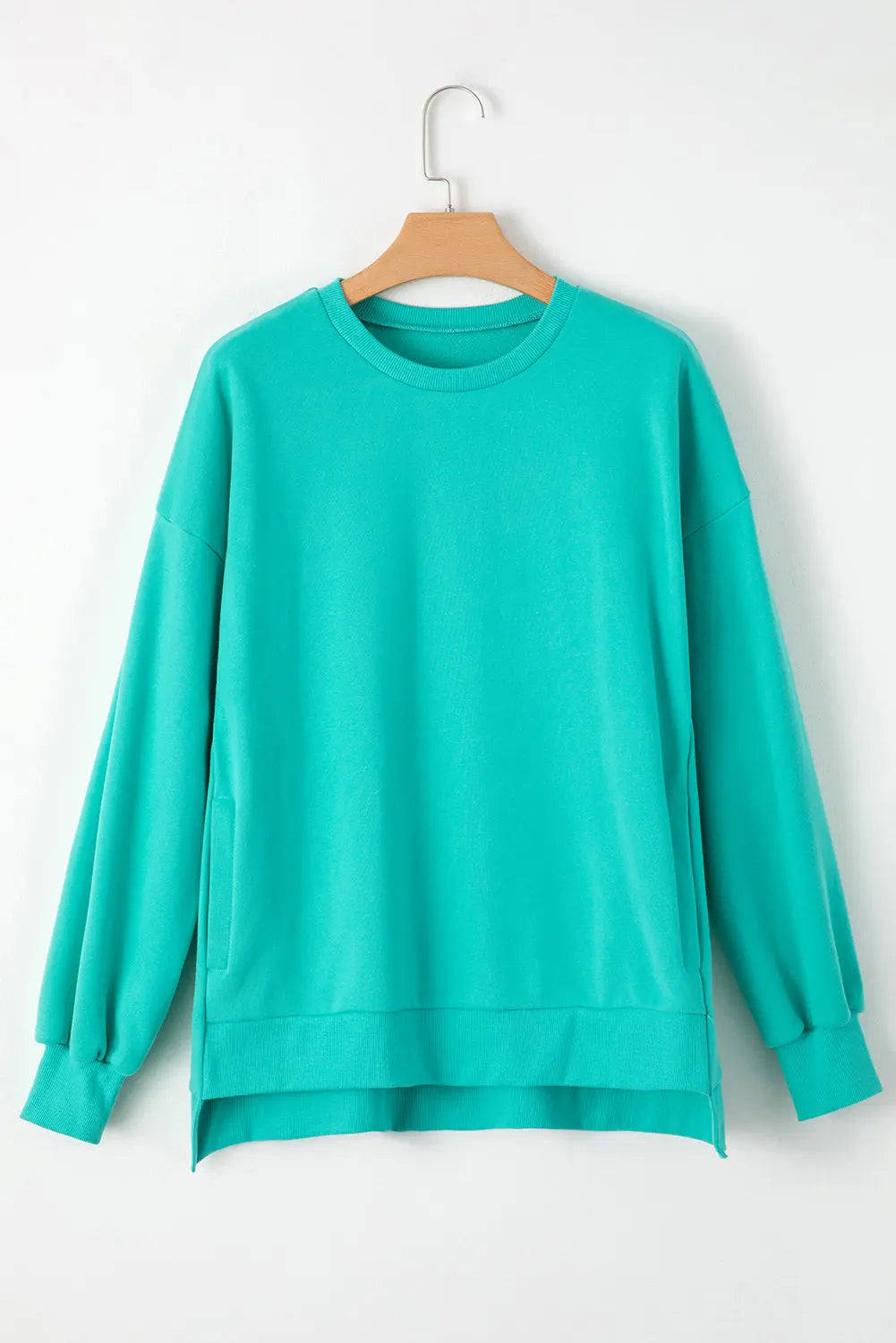 Bonbon Solid Fleece Lined Drop Shoulder High Low Sweatshirt Beagle Boutique Fashion Outlet