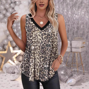 Sequinned Sleeveless Top Leopard Print eprolo