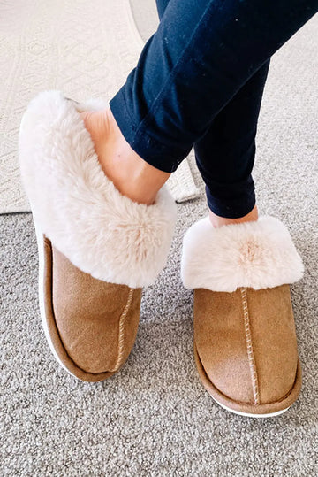 Camel Plush Suede Winter Home Slippers Beagle Boutique Fashion Outlet