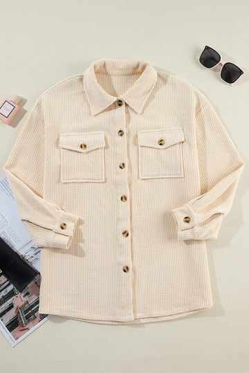 Chestnut Corduroy Flap Pocket Button Up Shacket - BB Fashion Outlet