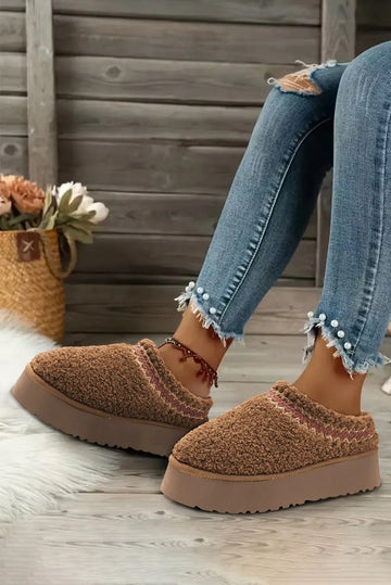 Chestnut Embroidered Sherpa Plush Thick Slippers Beagle Boutique Fashion Outlet