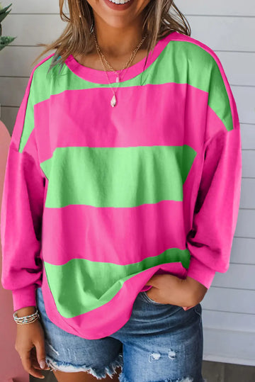 Colourblock Striped Drop Shoulder Loose Top Beagle Boutique Fashion Outlet