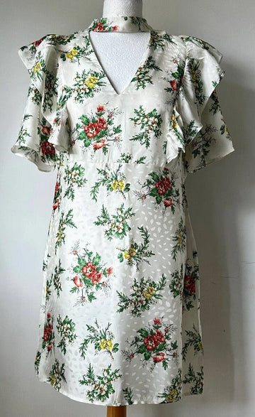 Ex High St Floral Mini Dress Chocker Neck Ruffle Detail M, L, XL - BB Fashion Outlet