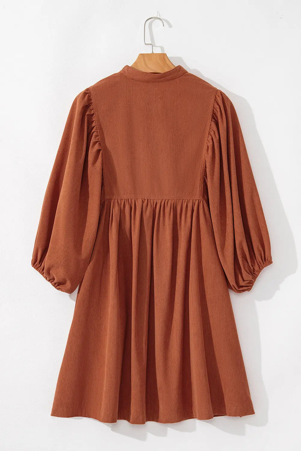 Gold Flame Corduroy Snap Buttons Empire Waist Bracelet Sleeve Dress - BB Fashion Outlet