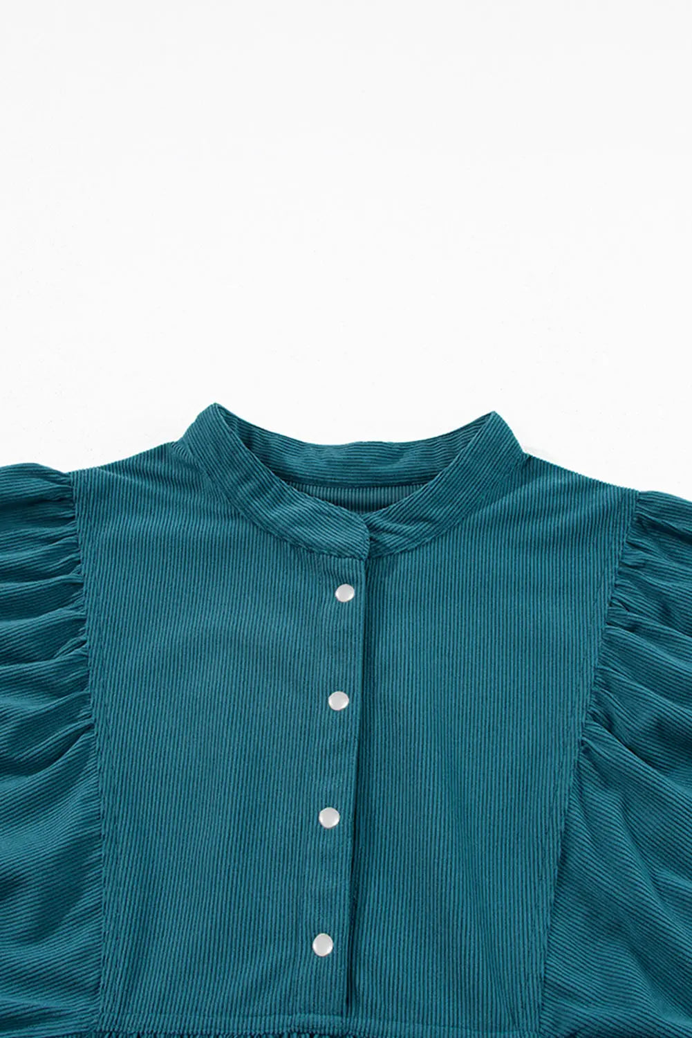 Gold Flame Corduroy Snap Buttons Empire Waist Bracelet Sleeve Dress - BB Fashion Outlet