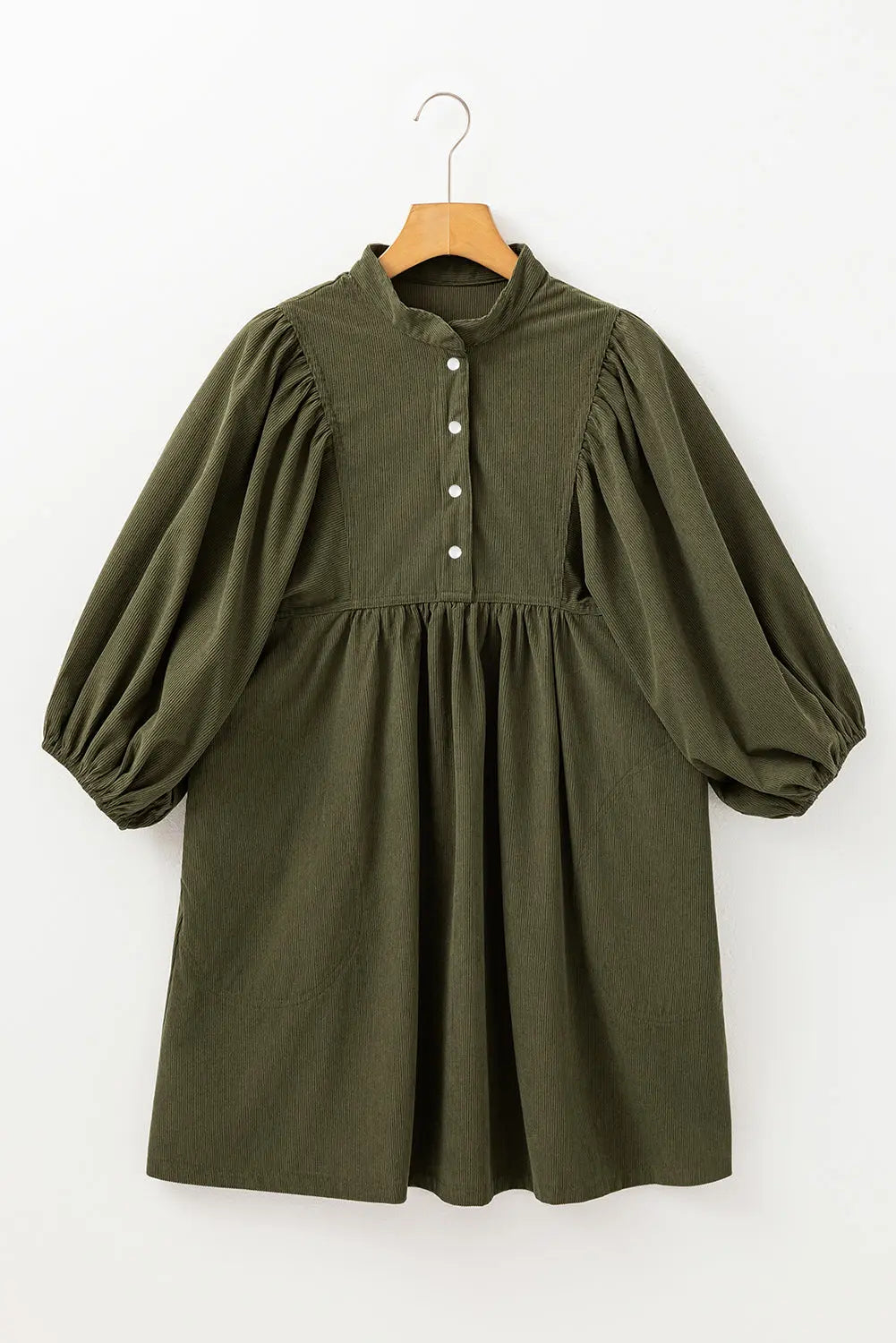 Gold Flame Corduroy Snap Buttons Empire Waist Bracelet Sleeve Dress Beagle Boutique Fashion Outlet